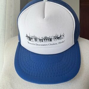 Vintage Yupoong Trucker Hat‎ Chicken Alaska Blue/White Mesh Snapback